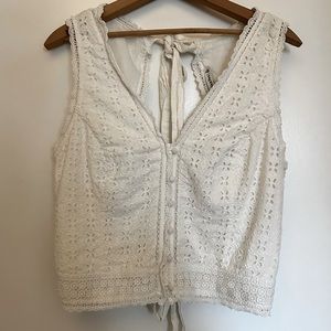 Abercrombie White Lace Crochet Boho Fitted Tie Back Crop Top Summer Size XL